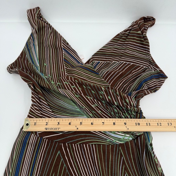 Tori Richard Dress Women Small Brown Sleeveless Stripes Wrap Stretch 70s Retro - Picture 9 of 11